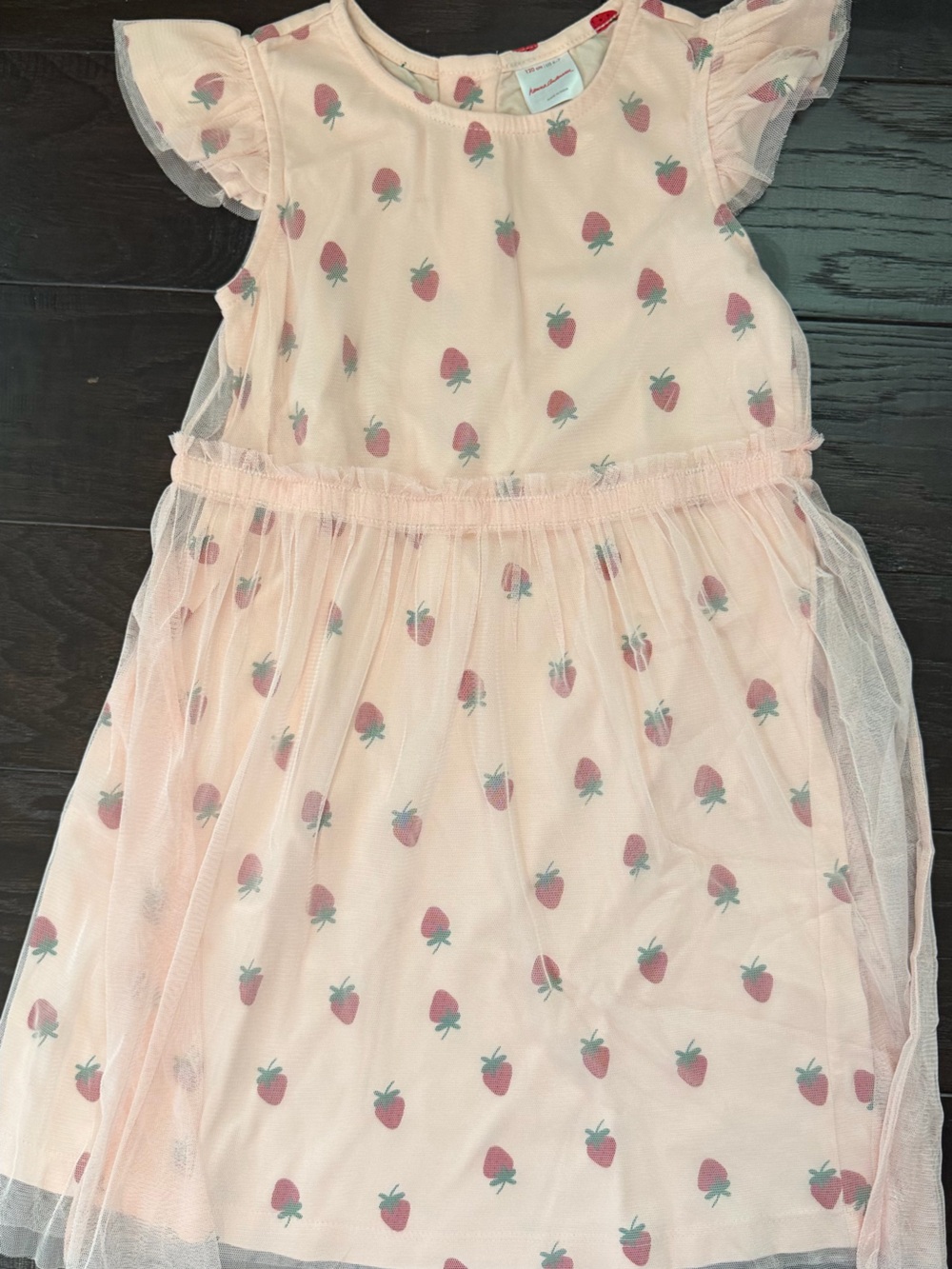 Hanna Andersson Strawberry Tulle Dress Girls Floral Dress Pink & White Size 6-7
